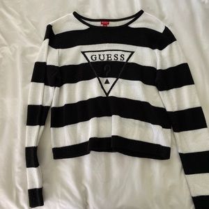 Guess Black and White Striped Knit Sweater Size Small